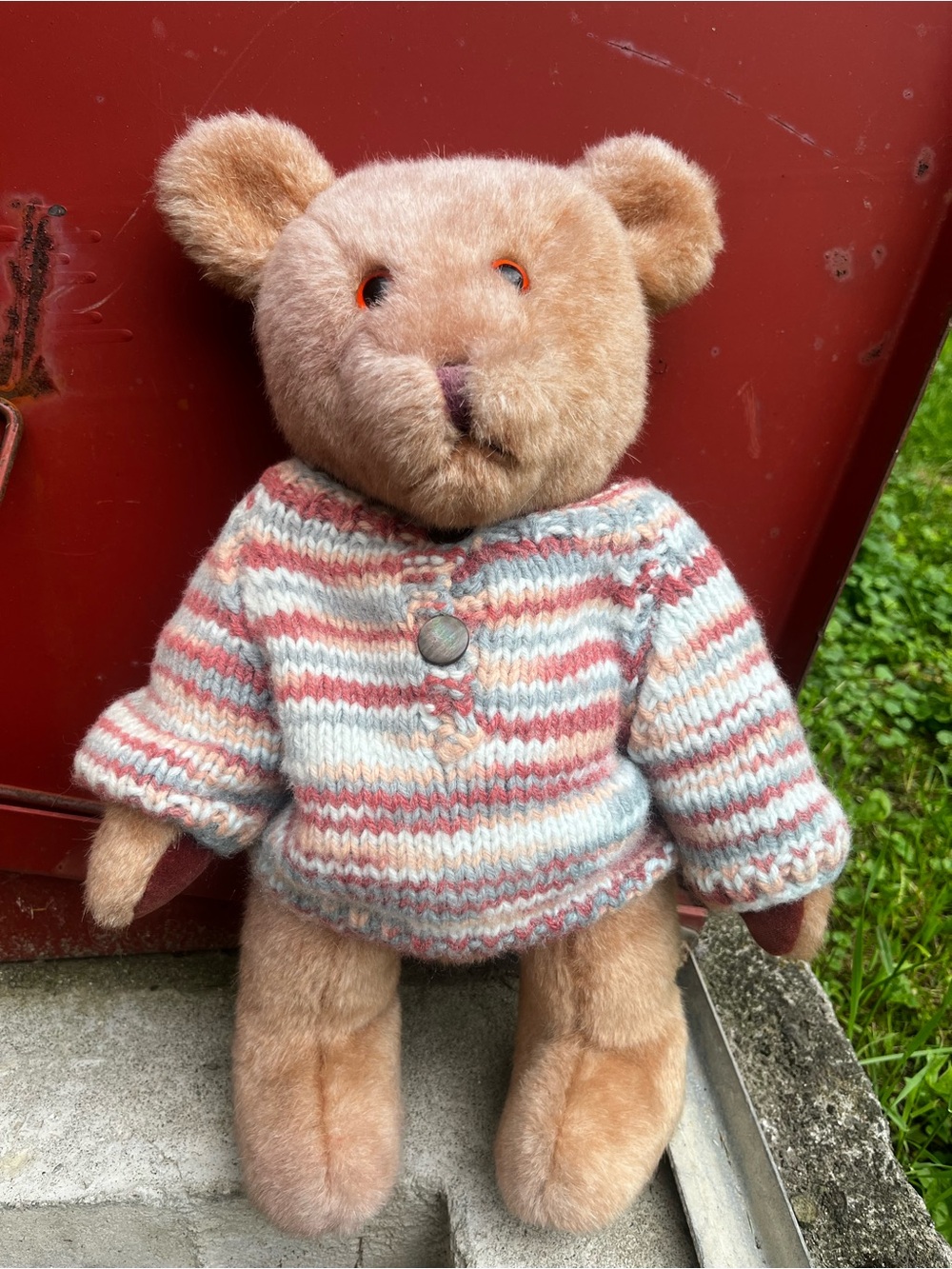 Plush 16” Teddy Bear Hand-knit Striped Sweater Jointed
